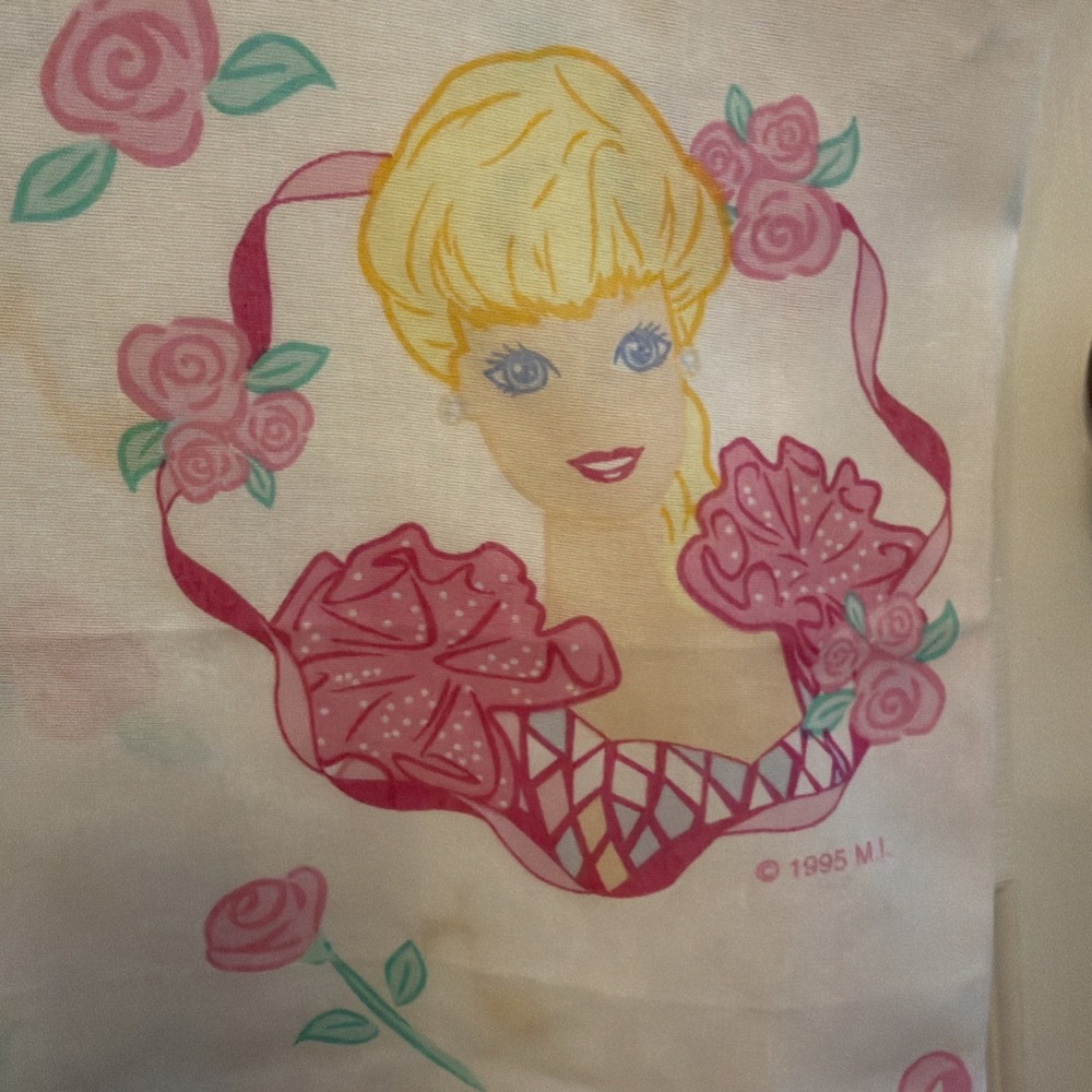 ONE Vintage 1995 Ballerina Barbie Curtain Panel 42"x63" White Pink Ballet Floral